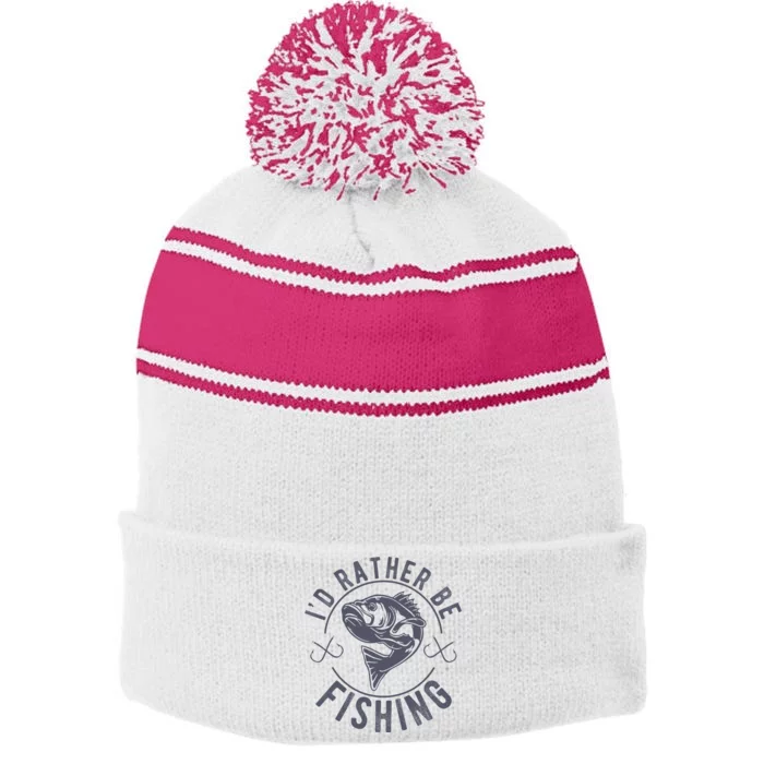 I’d Rather Be Fishing Funny Fishing Saying Graphic Novelty Stripe Pom Pom Beanie