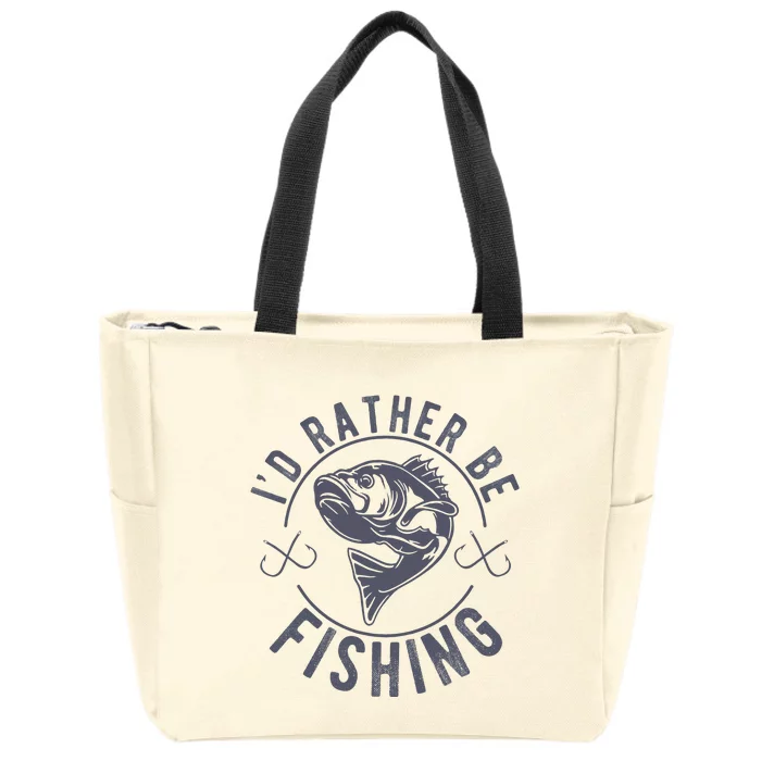 I’d Rather Be Fishing Funny Fishing Saying Graphic Novelty Zip Tote Bag