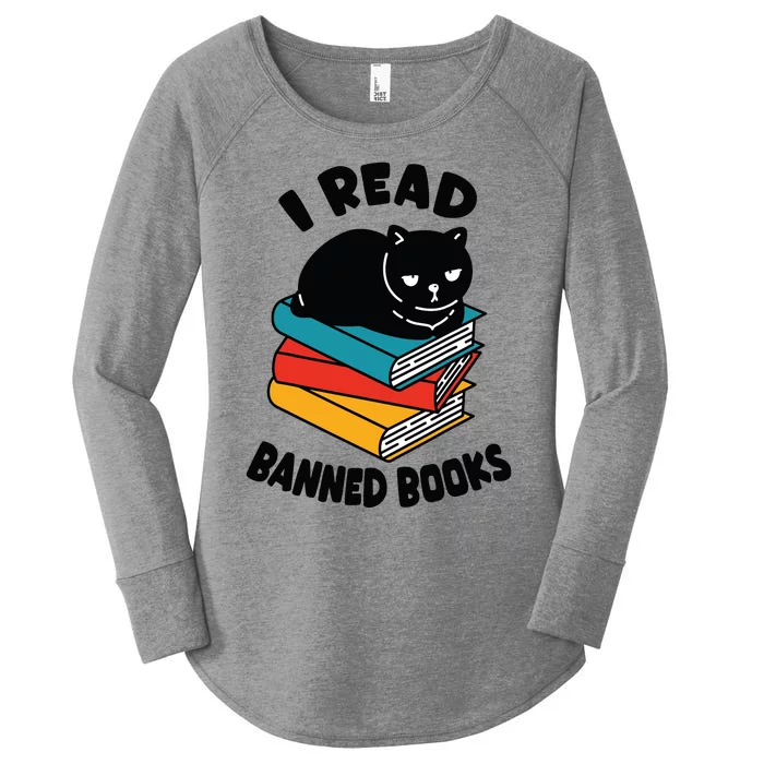 I Read Banned Books Black Cat Reader Bookworm Women Women's Perfect Tri Tunic Long Sleeve Shirt