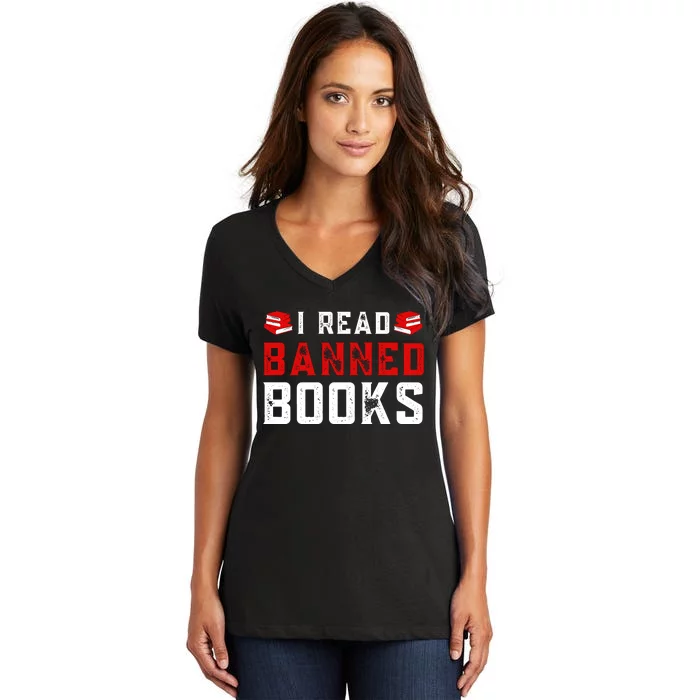 I Read Banned Books Im With The Banned Vintage Retro Women's V-Neck T-Shirt