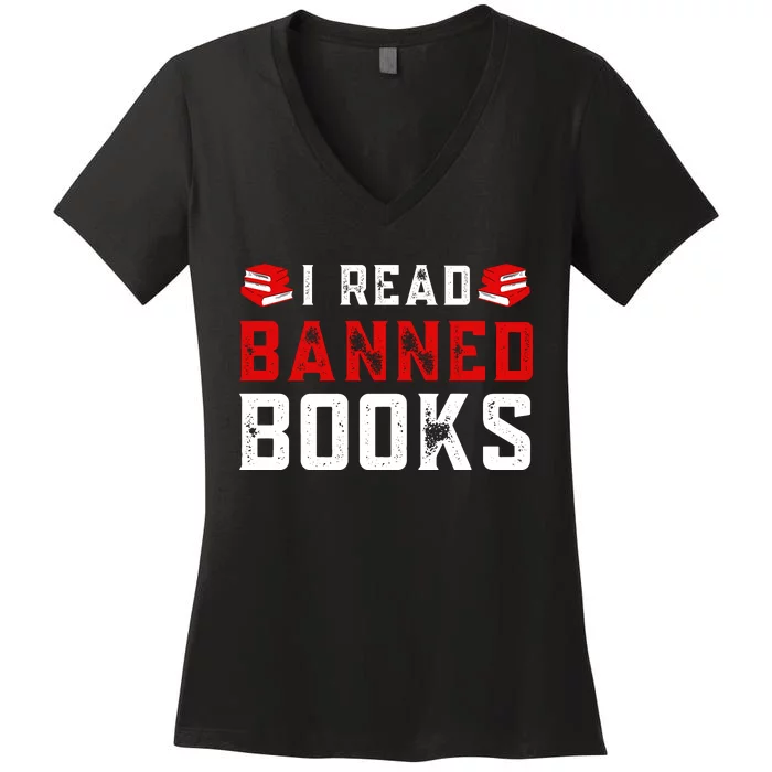 I Read Banned Books Im With The Banned Vintage Retro Women's V-Neck T-Shirt