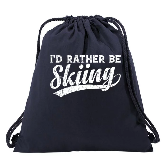 Id Rather Be Skiing Funny Vintage Retro Ski Skier Graphic Cute Gift Drawstring Bag