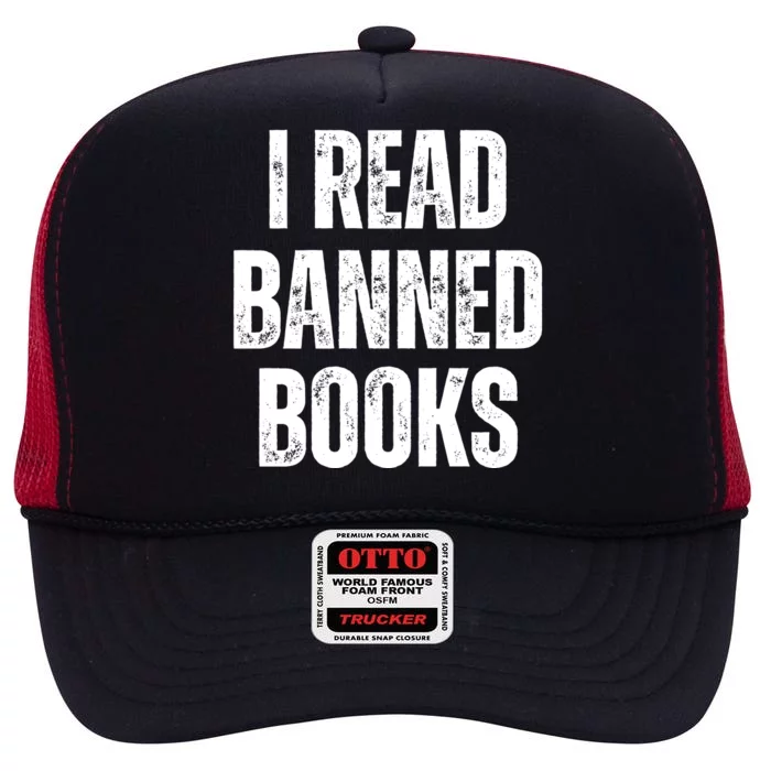 I Read Banned Books Im With The Banned Vintage Retro High Crown Mesh Trucker Hat