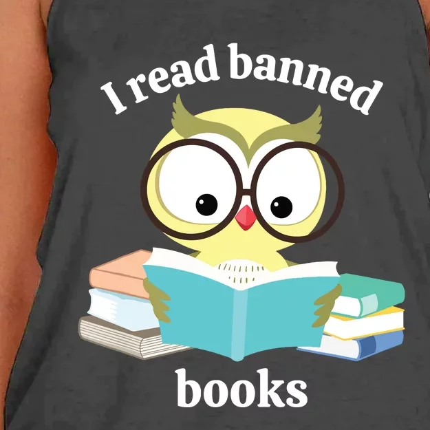 I Read Banned Books Week Librarian Reader Owl Women's Knotted Racerback Tank