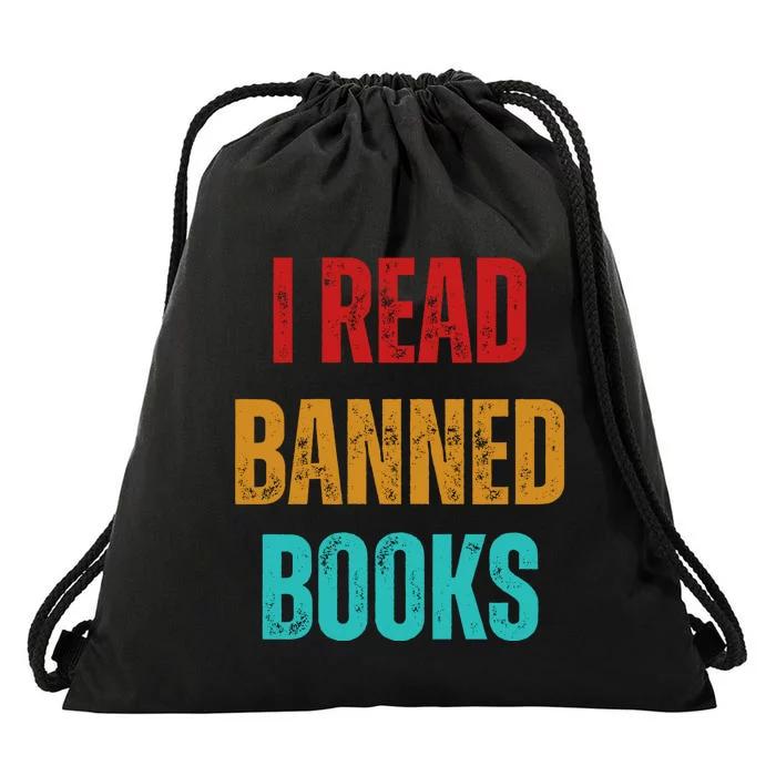 I Read Banned Books Im With The Banned Vintage Retro Drawstring Bag