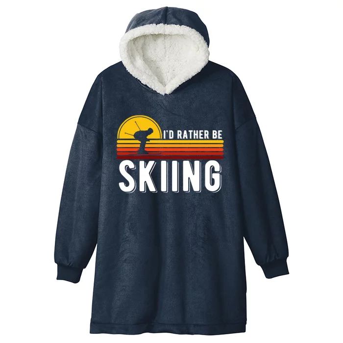 Id Rather Be Skiing Retro Vintage Ski Lover Skiing Meaningful Gift Hooded Wearable Blanket