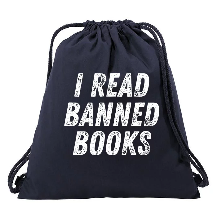 I Read Banned Books Im With The Banned Vintage Retro Drawstring Bag