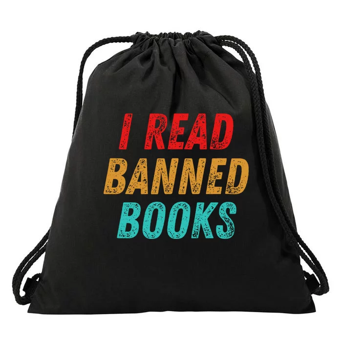 I Read Banned Books Im With The Banned Vintage Retro Drawstring Bag