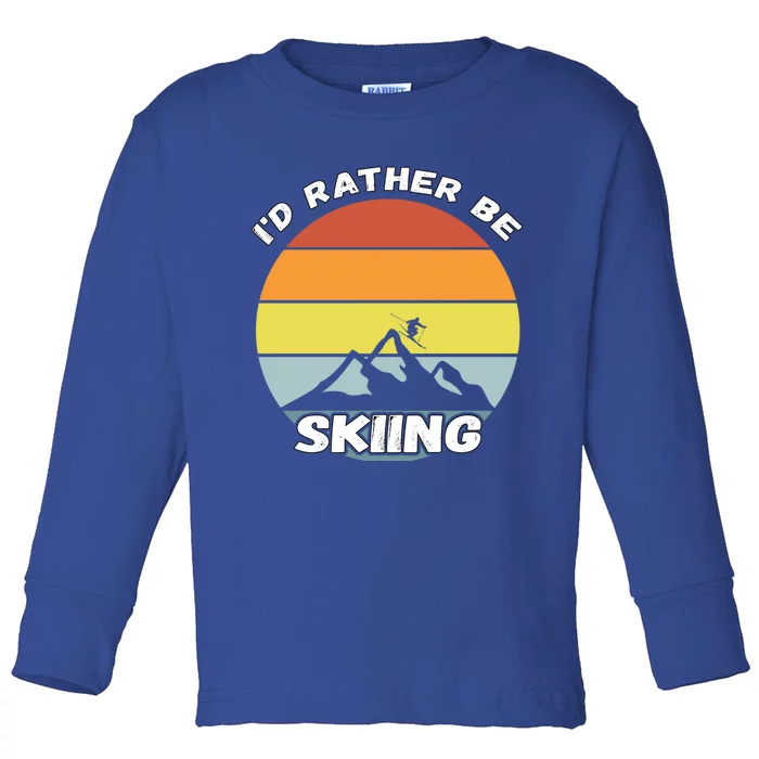 Id Rather Be Skiing Retro Vintage Skier Cool Gift Toddler Long Sleeve Shirt