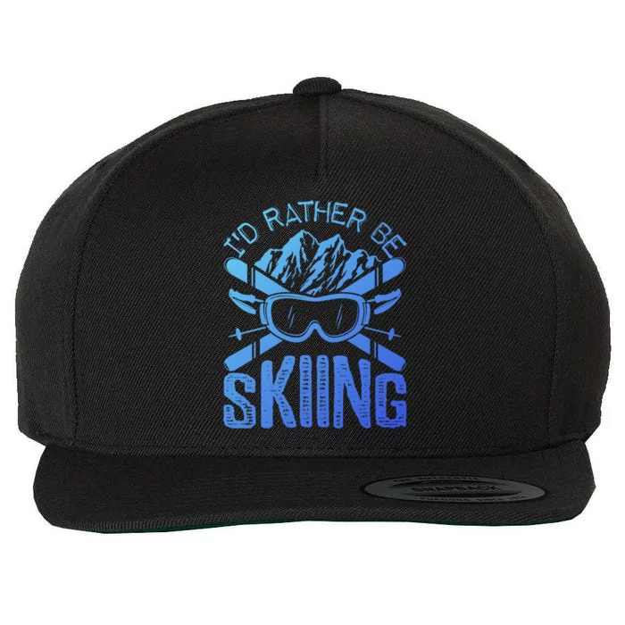 Id Rather Be Skiing Funny Cute Gift Skater Gift Wool Snapback Cap