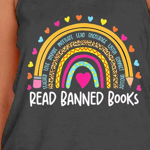 I Read Banned Books Rainbow Readers Reading Gift Women's Knotted Racerback Tank