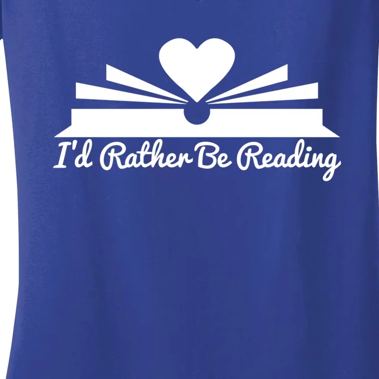 Id Rather Be Reading Cute Bookworm Graphic Meaningful Gift Women's V-Neck T-Shirt