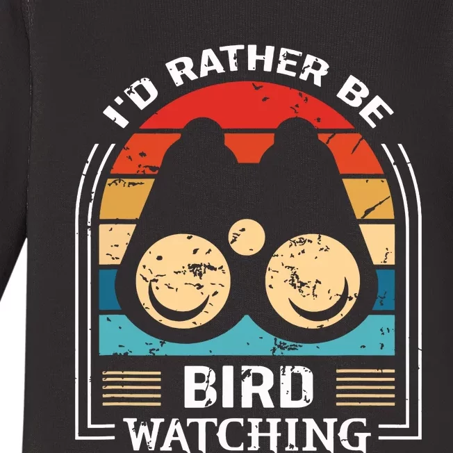 Id Rather Be Bird Watching Retro Bird Watching Baby Long Sleeve Bodysuit