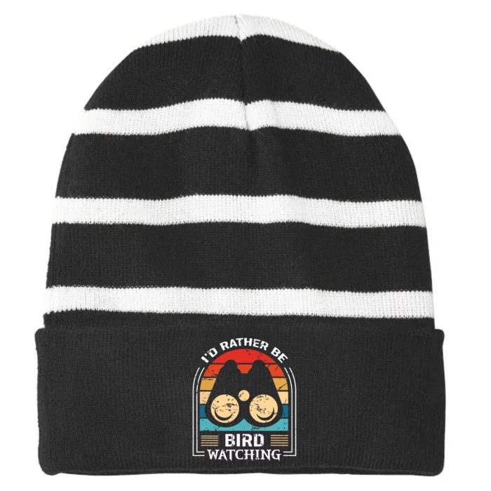 Id Rather Be Bird Watching Retro Bird Watching Striped Beanie with Solid Band