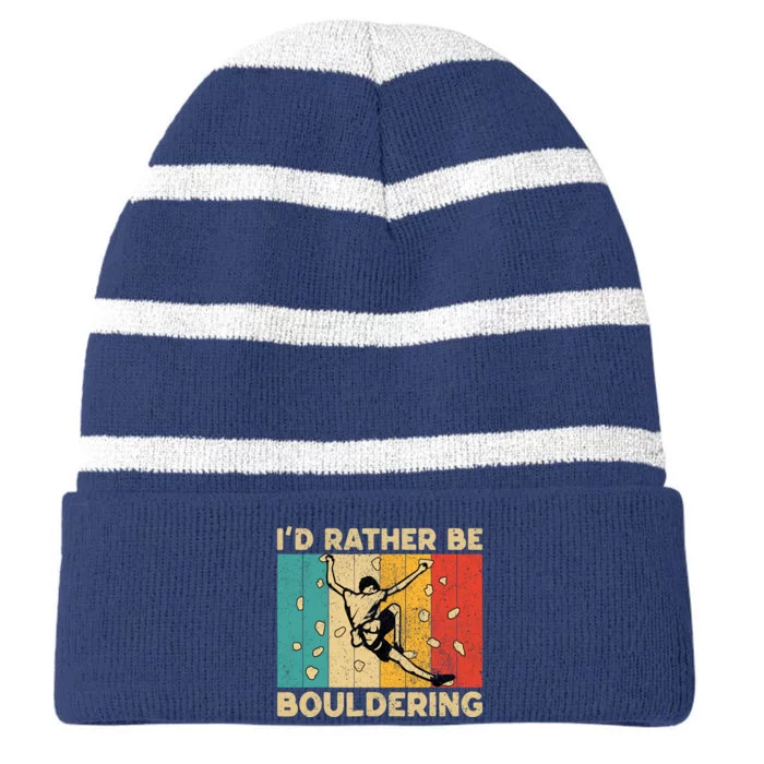 ID Rather Bouldering Funny Rock Climbing Bouldering Striped Beanie with Solid Band