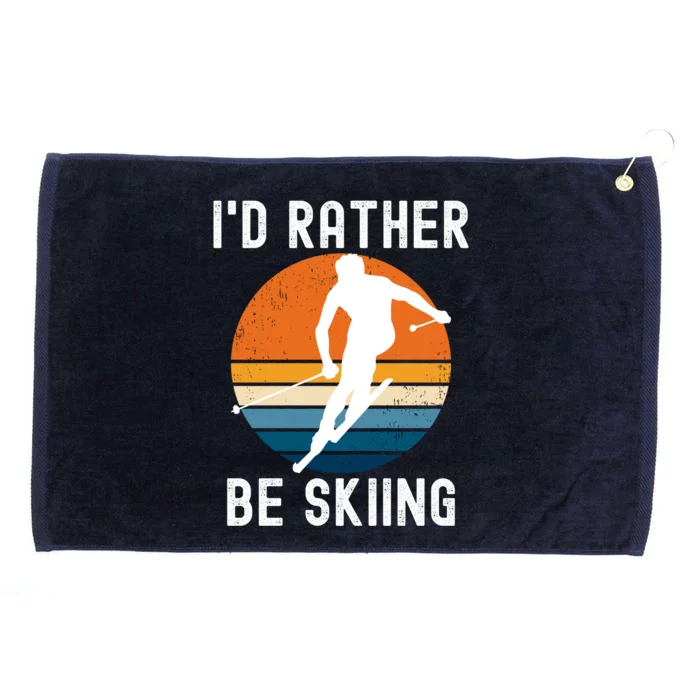 Id Rather Be Skiing Retro Sunset Skier Gift Grommeted Golf Towel