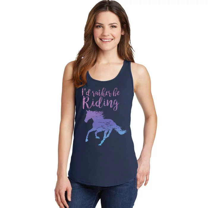 ID RATHER BE RIDING Horses Horseback Equestrian Rider Ladies Essential Tank