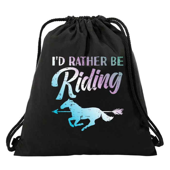 Id Rather Be Riding Horse Rider Equestrian Drawstring Bag