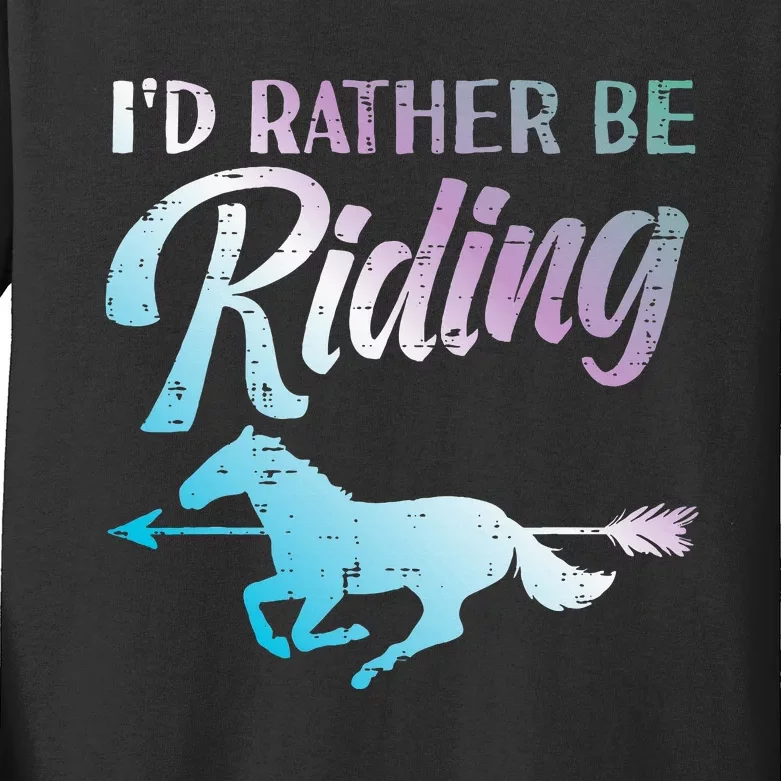 Id Rather Be Riding Horse Rider Equestrian Kids Long Sleeve Shirt