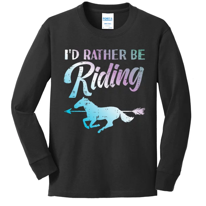 Id Rather Be Riding Horse Rider Equestrian Kids Long Sleeve Shirt