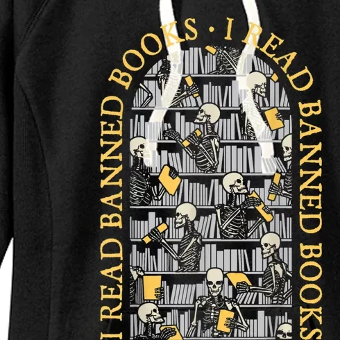 I Read Banned Books Librarian Halloween Skeleton Reader Tee Women's Fleece Hoodie