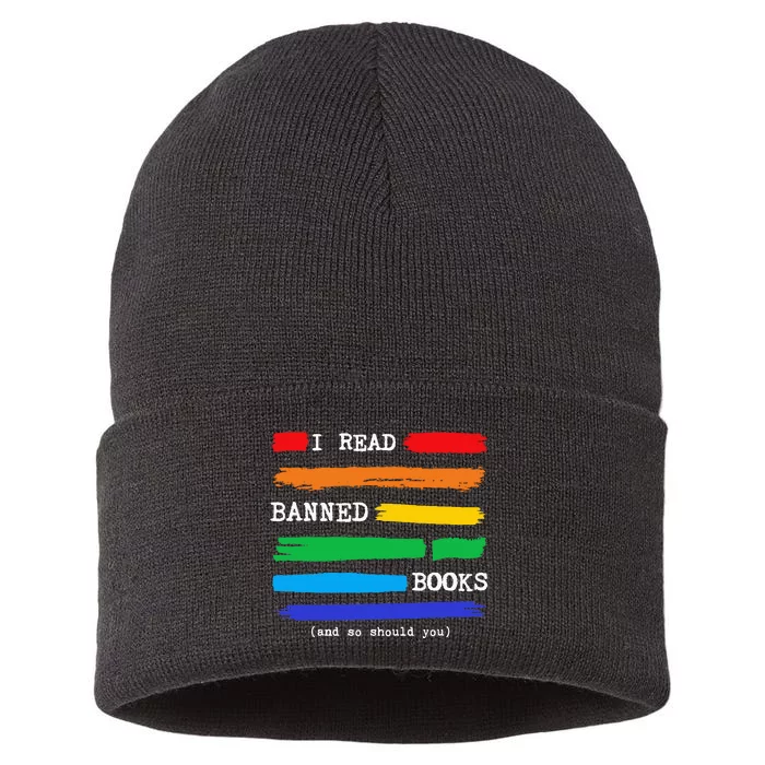 I Read Banned Books Colorful National Librarian Sustainable Knit Beanie