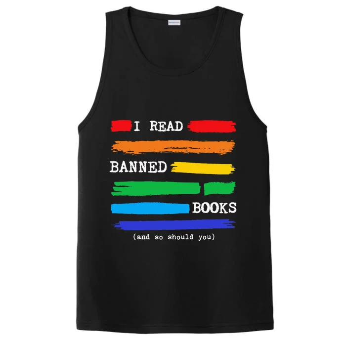 I Read Banned Books Colorful National Librarian Performance Tank