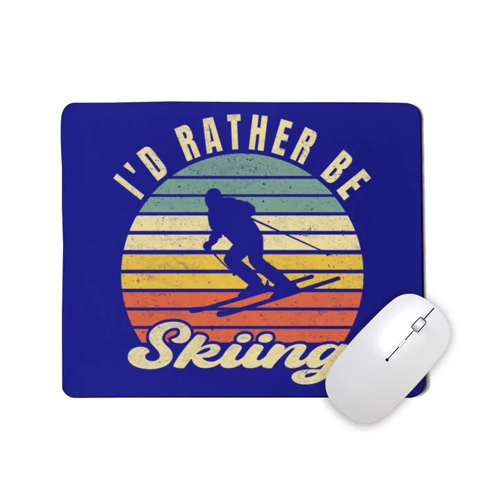 Id Rather Be Skiing Funny Skier Ski Retro Vintage Cute Gift Mousepad