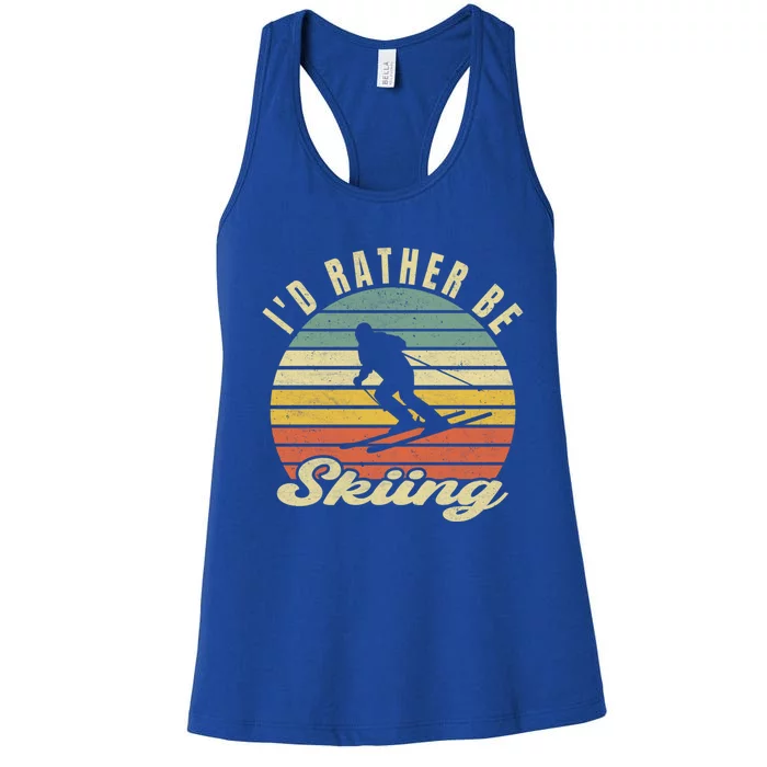 Id Rather Be Skiing Funny Skier Ski Retro Vintage Cute Gift Women's Racerback Tank