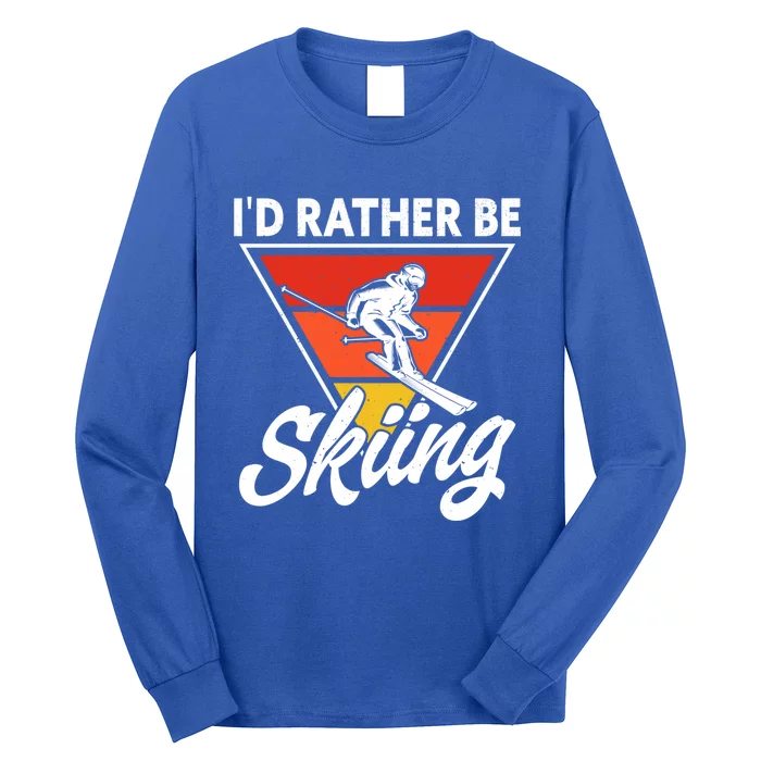 Id Rather Be Skiing Retro Vintage Ski Winter Skier Great Gift Long Sleeve Shirt