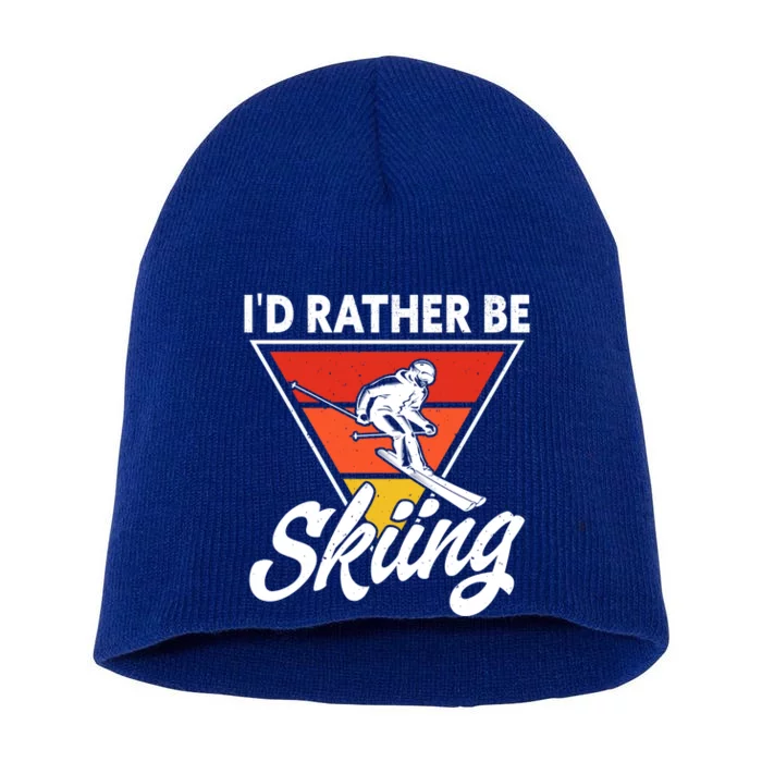 Id Rather Be Skiing Retro Vintage Ski Winter Skier Great Gift Short Acrylic Beanie