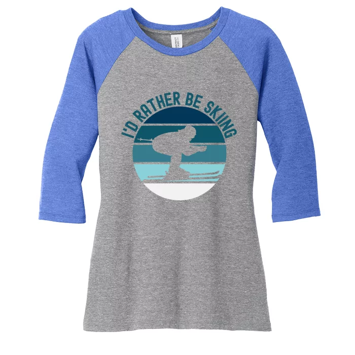 Id Rather Be Skiing Ski Lover Retro Sunset Funny Meaningful Gift Women's Tri-Blend 3/4-Sleeve Raglan Shirt