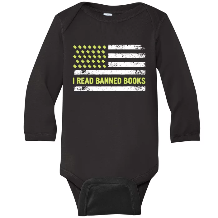 I Read Banned Books Retro Usa Flag Reading Librarian Reader Baby Long Sleeve Bodysuit