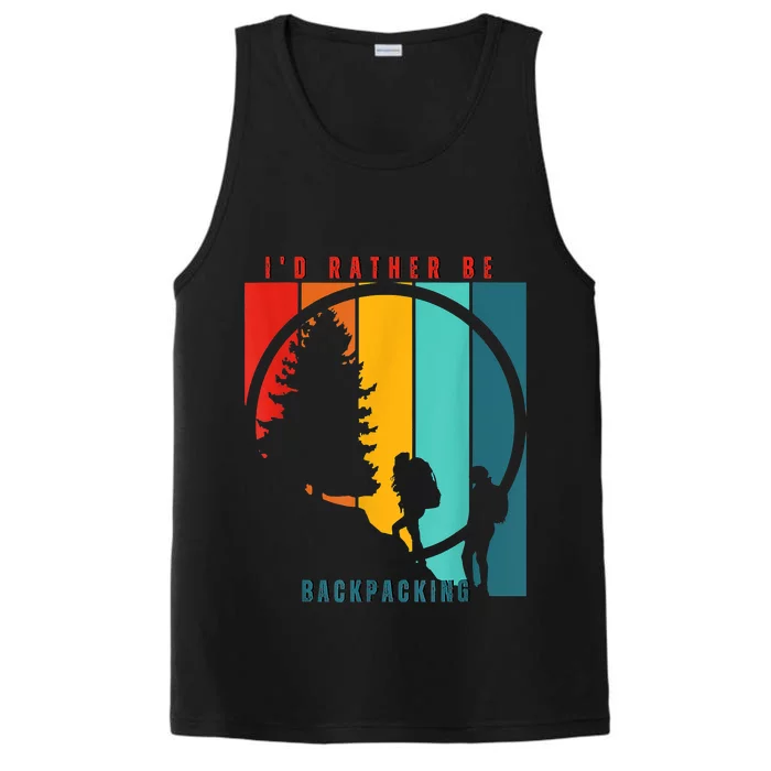 I'd Rather Be Backpacking, Retro Sunset, Camping Adventure Performance Tank