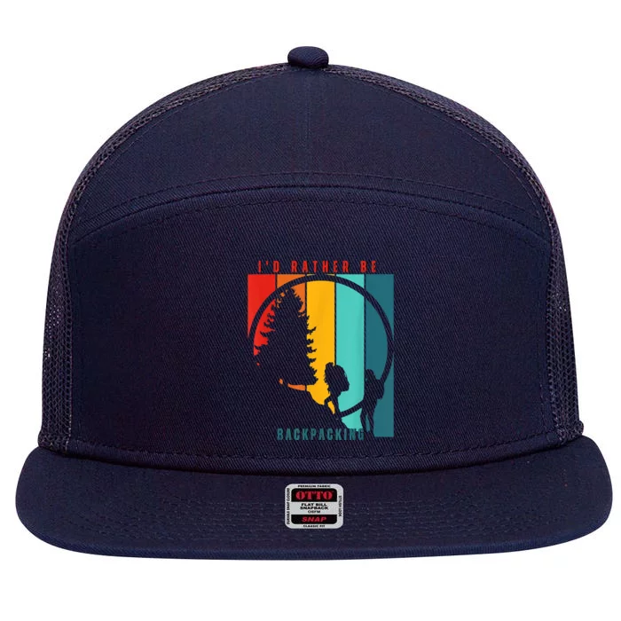 I'd Rather Be Backpacking, Retro Sunset, Camping Adventure 7 Panel Mesh Trucker Snapback Hat