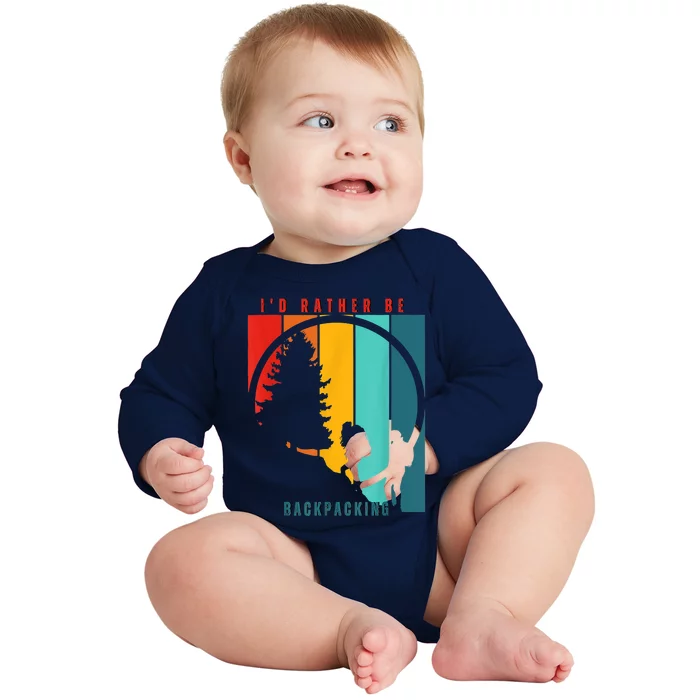 I'd Rather Be Backpacking, Retro Sunset, Camping Adventure Baby Long Sleeve Bodysuit