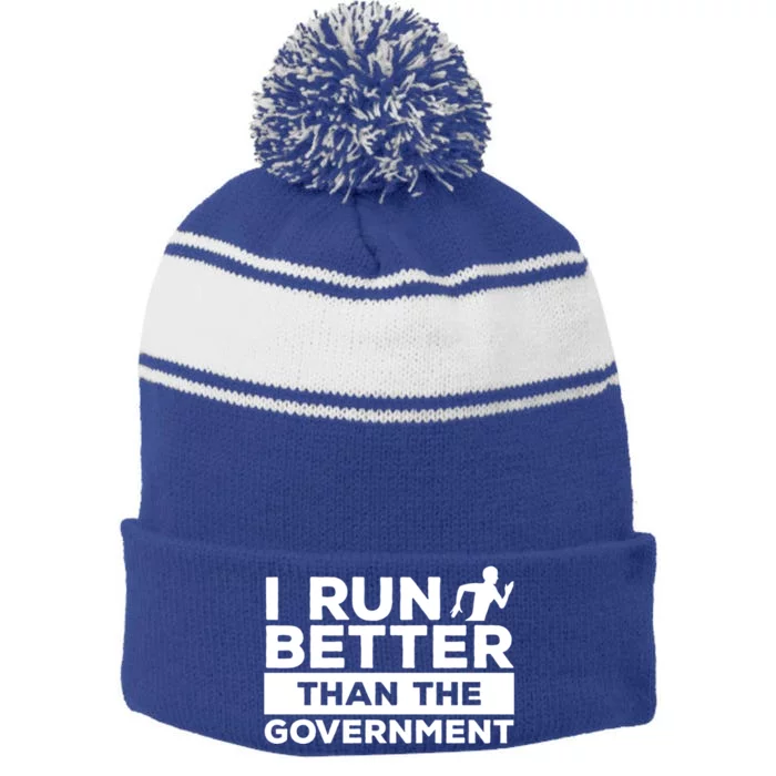 I Run Better Than The Governt Marathon Running Runner Cute Gift Stripe Pom Pom Beanie