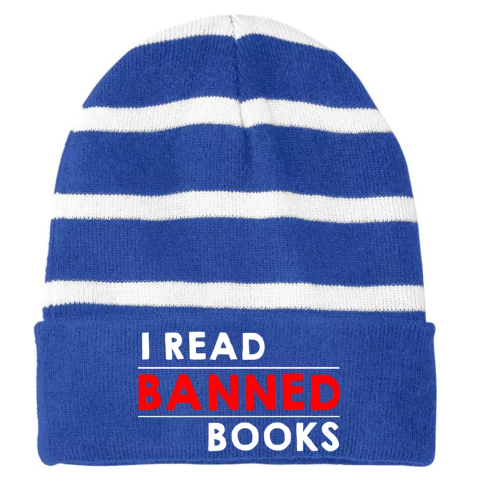 I Read Banned Books Striped Beanie with Solid Band