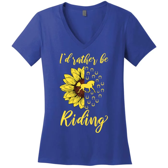 I'd Rather Be Riding Horse Sunflower Lover Horseback Riding Gift Women's V-Neck T-Shirt