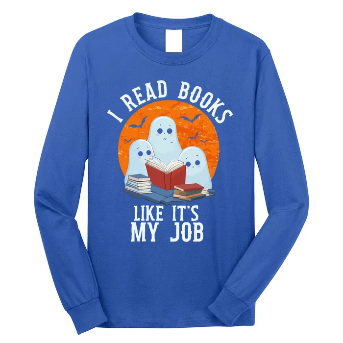 I Read Books Like Its My Job Cute Halloween Ghosts Reading Gift Long Sleeve Shirt