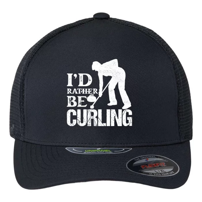 ID Rather Be Curling Ice Sport Broom Curler Gift Flexfit Unipanel Trucker Cap