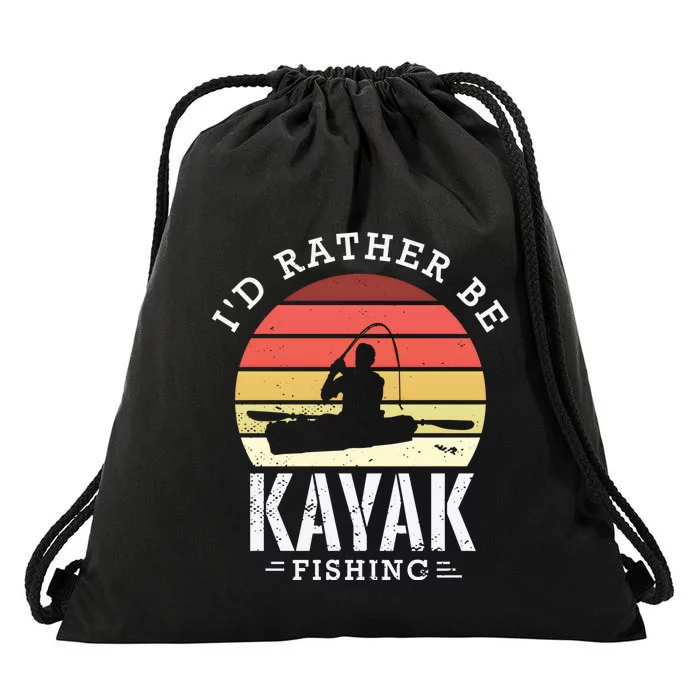 ID Rather Be Kayak Fishing Funny Fishing Gear Gift Drawstring Bag