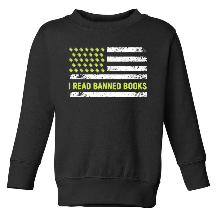 I Read Banned Books Retro Usa Flag Reading Librarian Reader Toddler Sweatshirt