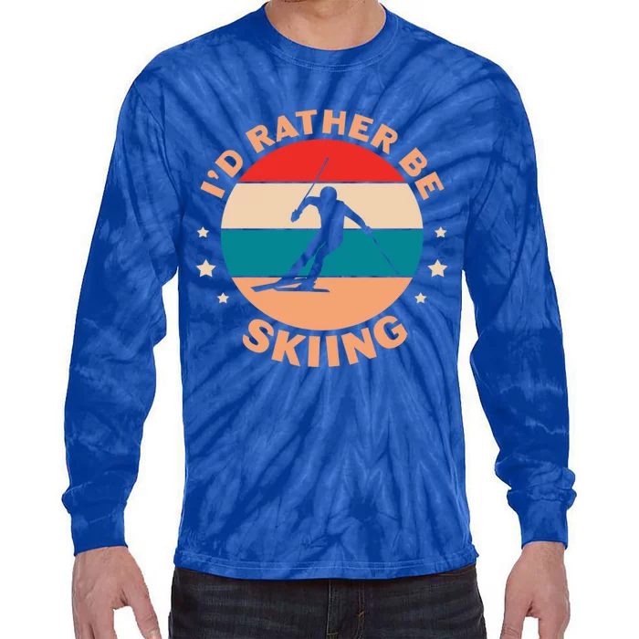 Id Rather Be Skiing Ski Skier Retro Vintage Gift Tie-Dye Long Sleeve Shirt