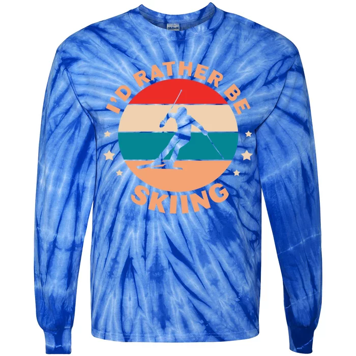 Id Rather Be Skiing Ski Skier Retro Vintage Gift Tie-Dye Long Sleeve Shirt