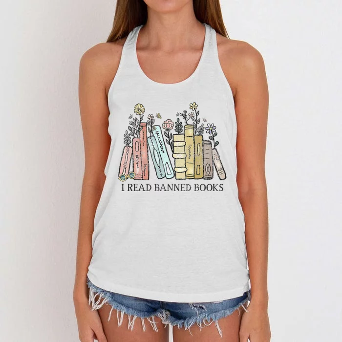 I Read Banned Books Lovers Vintage Funny Book Readers Women's Knotted Racerback Tank