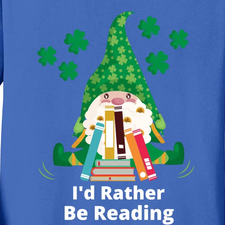 I'd Rather Be Reading Funny St Patrick Day Gnome Book Lover Gift Kids Long Sleeve Shirt