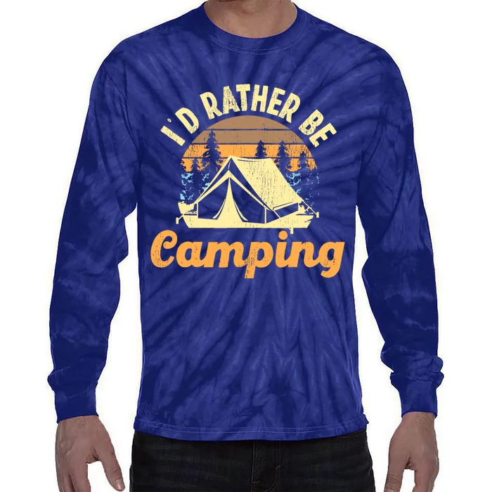 ID Rather Be Camping Tent Retro Vintage Tie-Dye Long Sleeve Shirt