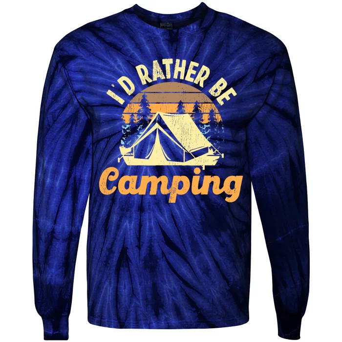 ID Rather Be Camping Tent Retro Vintage Tie-Dye Long Sleeve Shirt