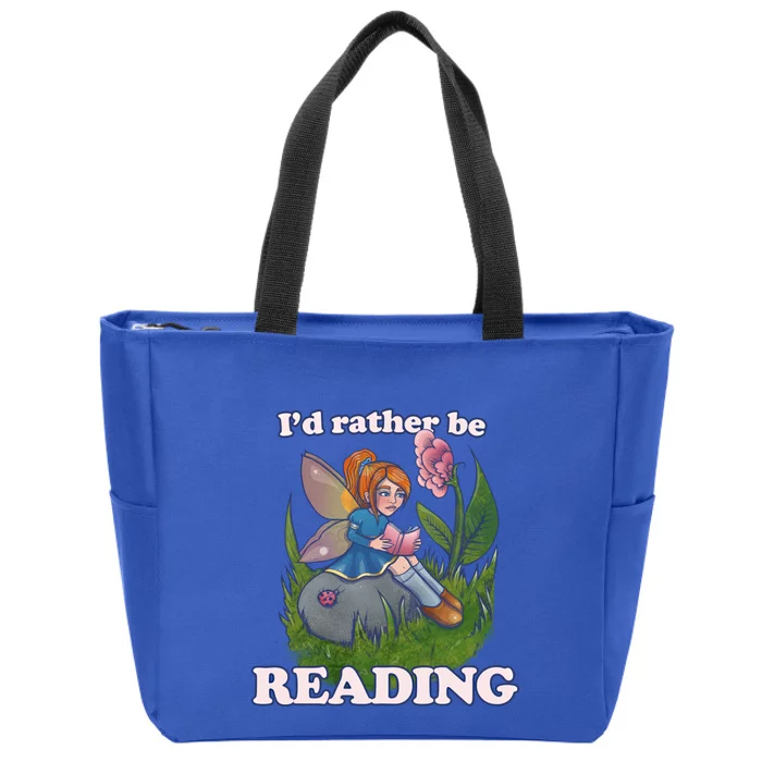 Id Rather Be Reading Cute Library Gift Zip Tote Bag